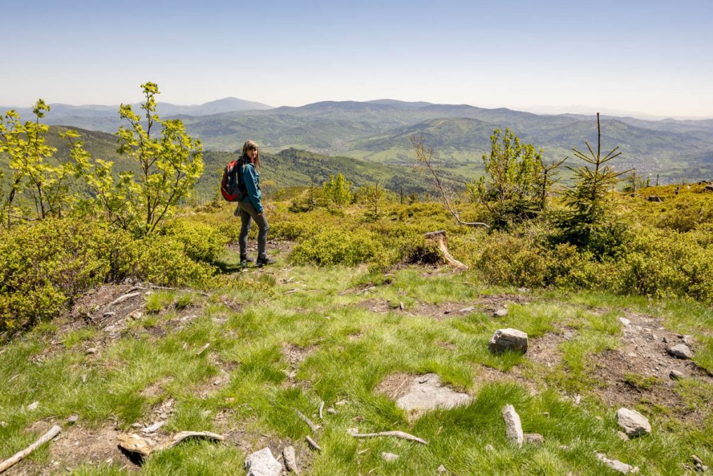 widok ze szczytu Baraniej Góry - rozległa panorama na okoliczne szczyty